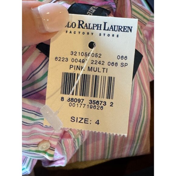 Ralph Lauren Shirt Boys 4 Pink Green Stripe Cotton Button Down Preppy NWT - Picture 9 of 9